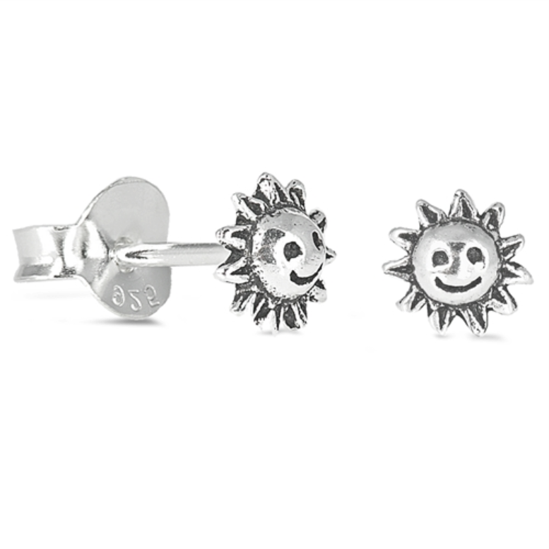 .925 Sterling Silver Smiling Sunshine Stud Earrings Ladies and Kids Unisex