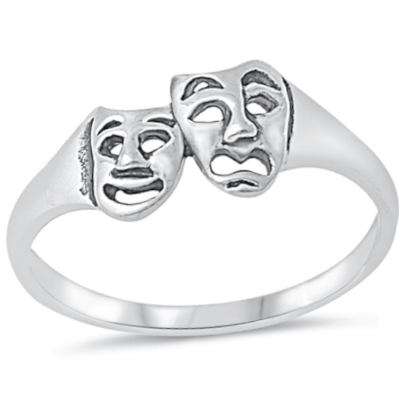 925 Sterling Silver Happy Sad Mask Ring Ladies Kids Sizes 4-10