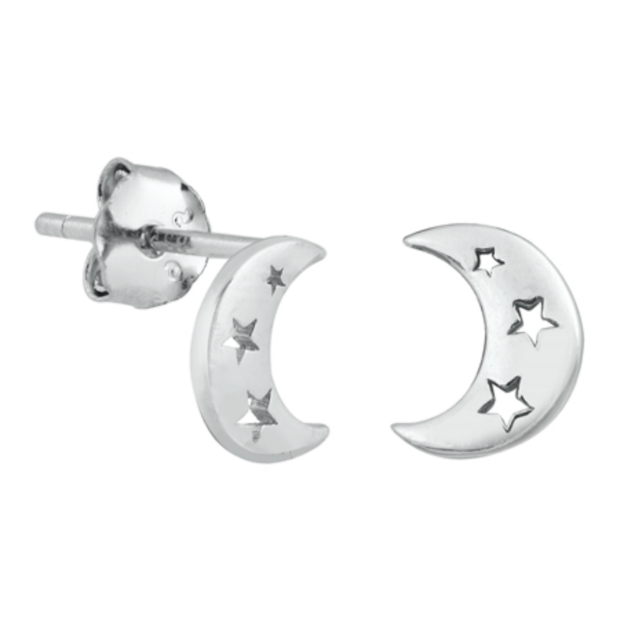 Womens and girls crescent moon and star earrings