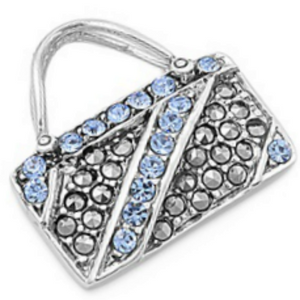 Aquamarine studded baguette purse ladies pendant or charm in sterling silver