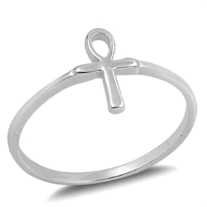 Womens and girls silver Ankh symbol ring