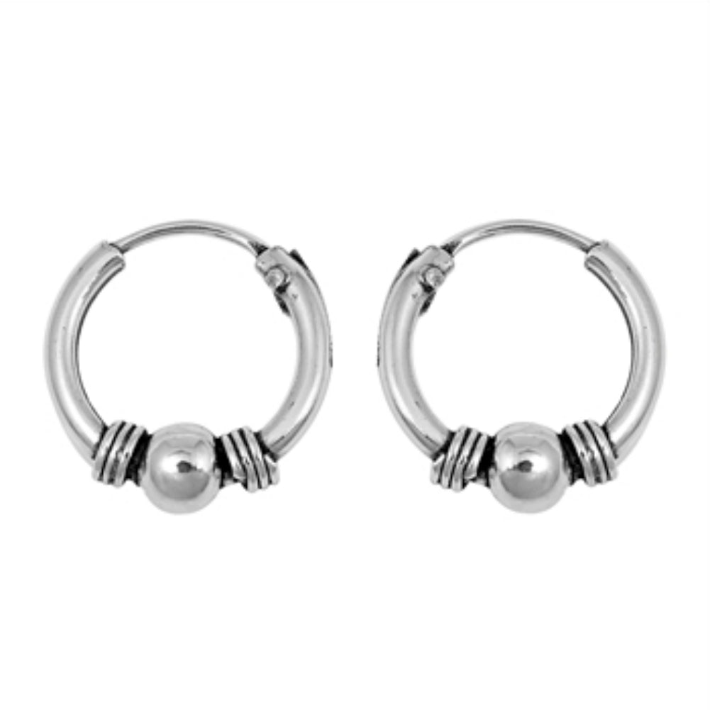 Silver ball hoop earrings