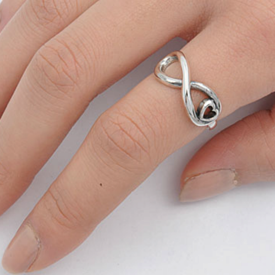 Womens infinity ring with silver heart