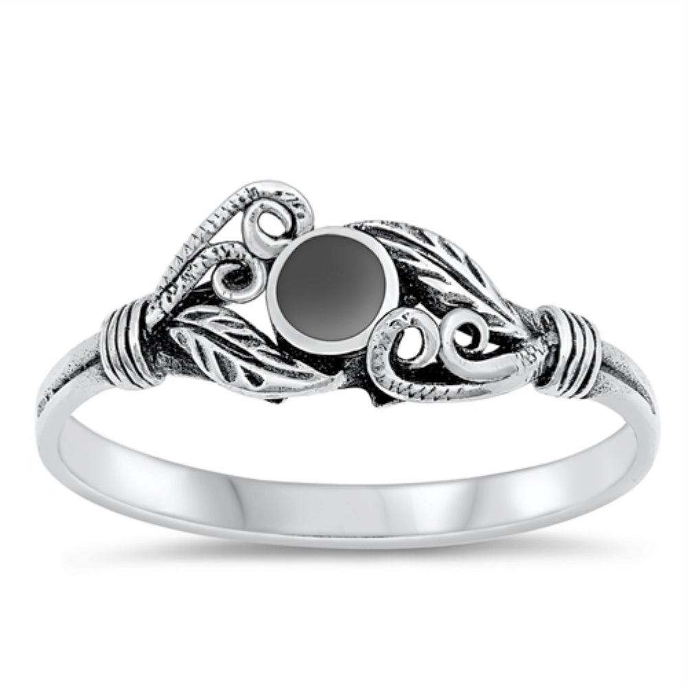 Black Agate flower and leaves ring