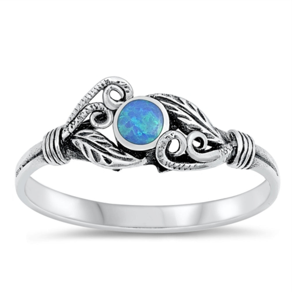 Blue Opal stone flower and leaves ring