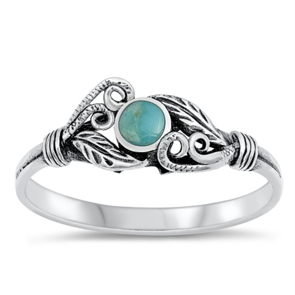 Turquoise stone flower and leaves ring