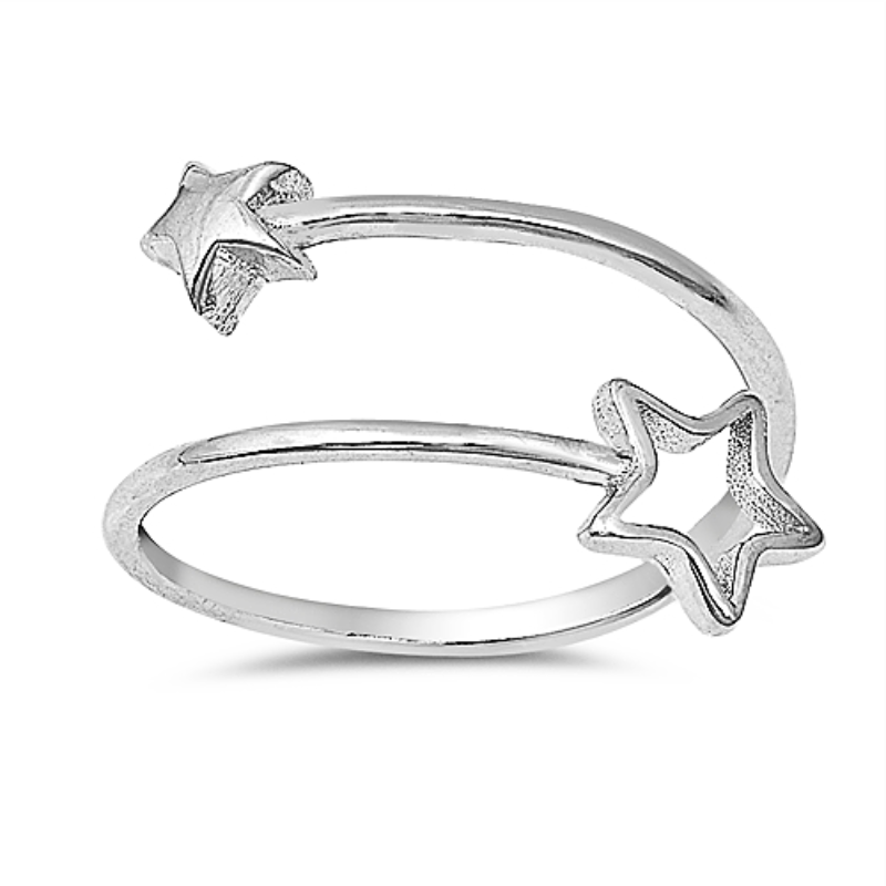 925 Sterling Silver Star Adjustable Wrap Ring Ladies Kids Size 4