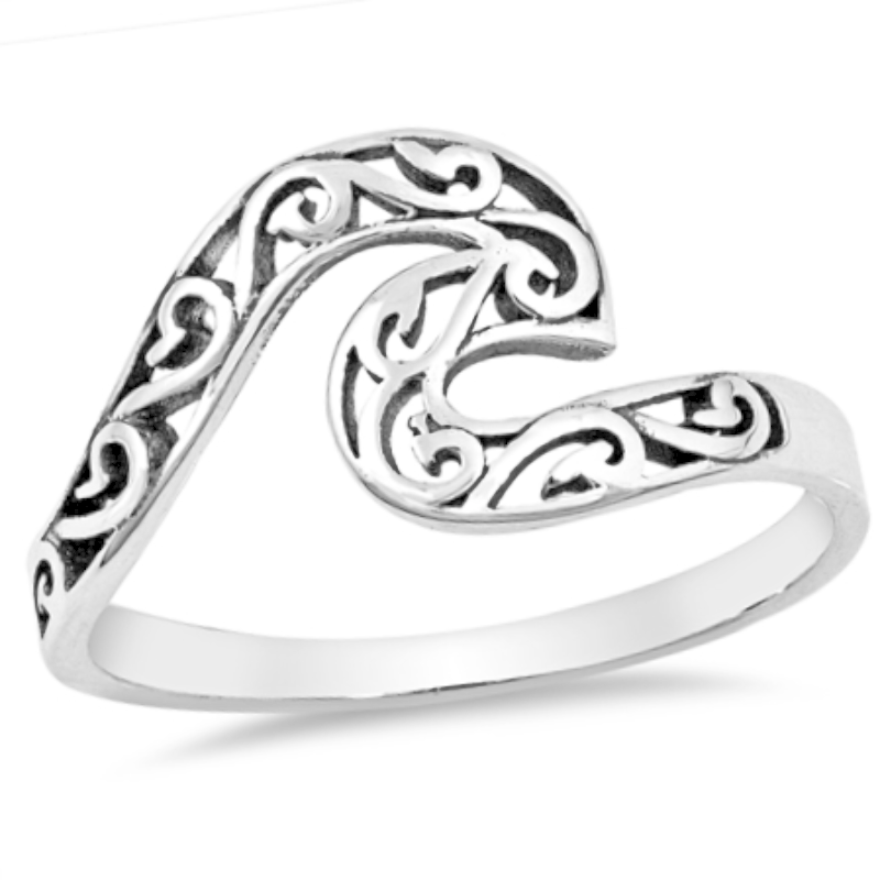 925 Sterling Ring Fashion 4-13 Kids Waves – Sizes Ocean Sterling Ladies Silver Silver Knuckle