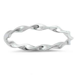 Thin band silver twist ring 