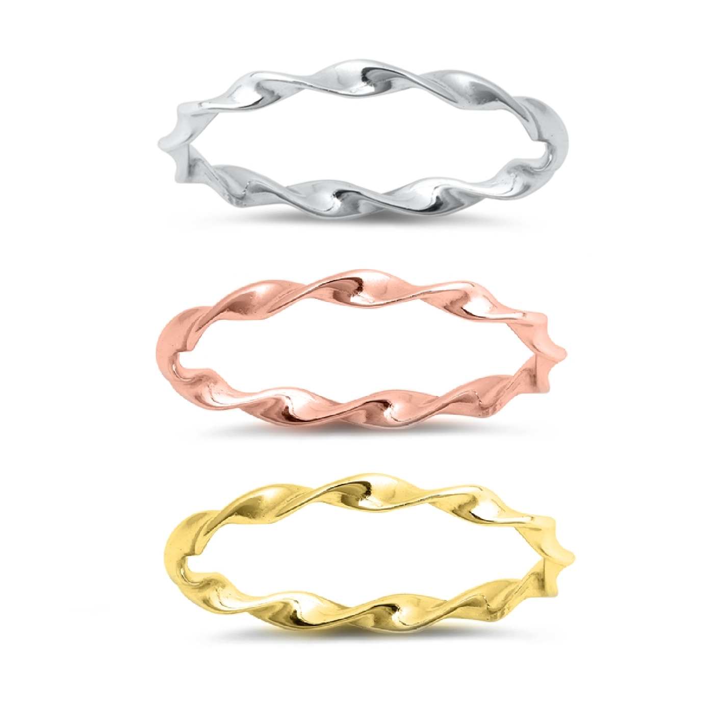 Twisted band midi rings Silver Rose and Yellow Gold