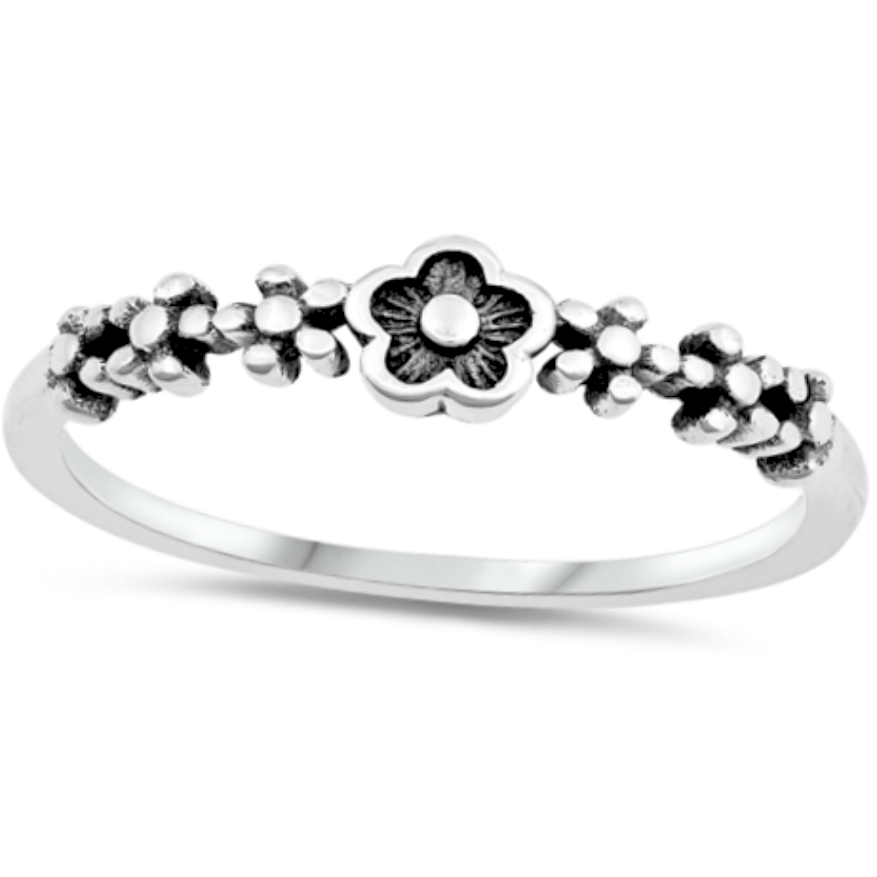 Sweet stackable flower ring in sterling silver for women and girls