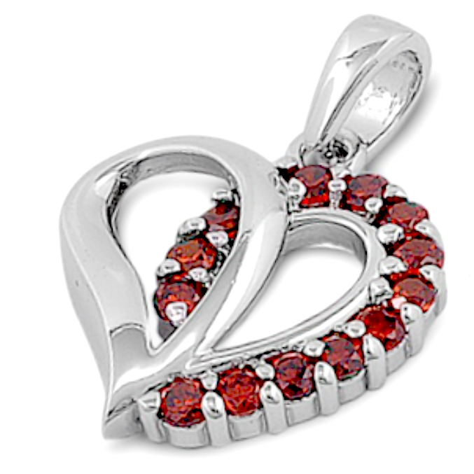 Garnet birth stone womens and girls heart pendant in sterling silver