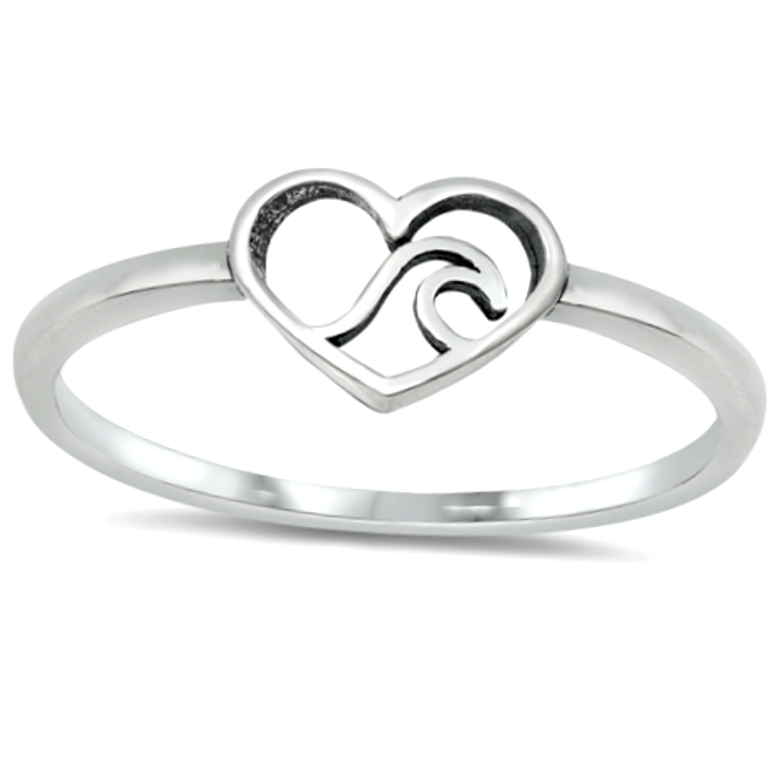 Womens and girls heart wave ring
