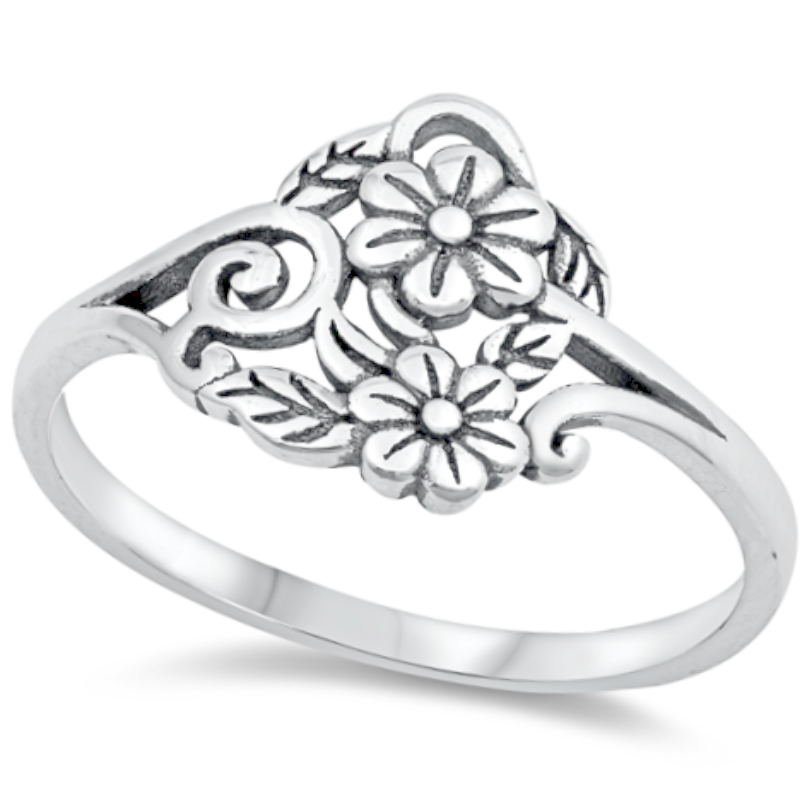 Flowering Vines Heart Ring in Sterling Silver