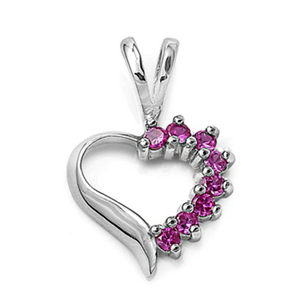 Womens or girls ruby heart pendant in sterling silver