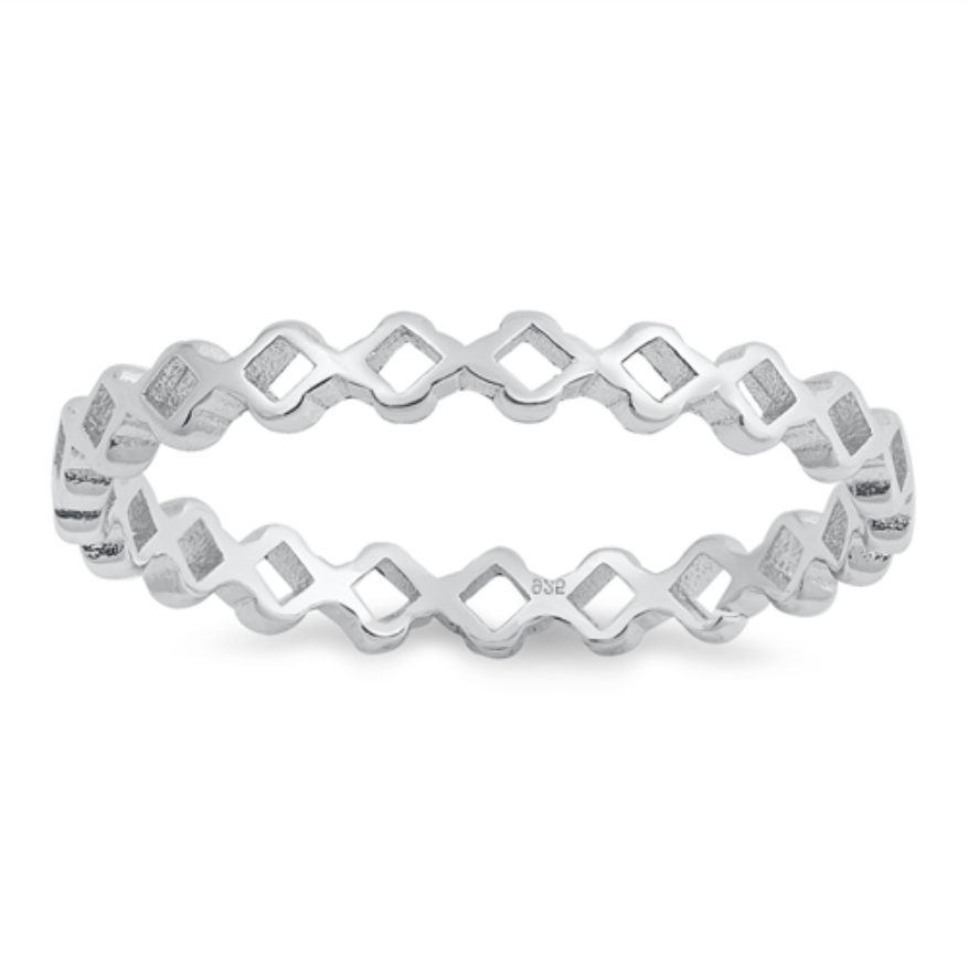.925 Sterling Silver Tiny Square Chain Eternity Band Ring Ladies and Kids Size 4-10 Midi Thumb Knuckle