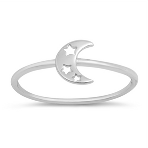 Sterling Silver Crescent Moon Ring with Pearl 6 / N/A