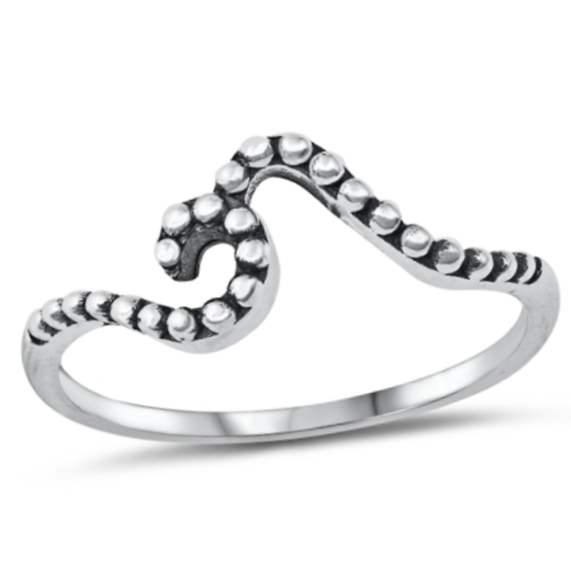925 Sterling Kids – Midi Size Wave 4-10 Ring Silver Silver Ocean Sterling Ladies Fashion