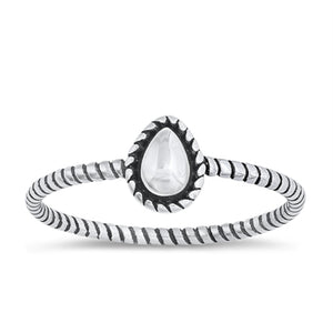 Silver teardrop rope band ring