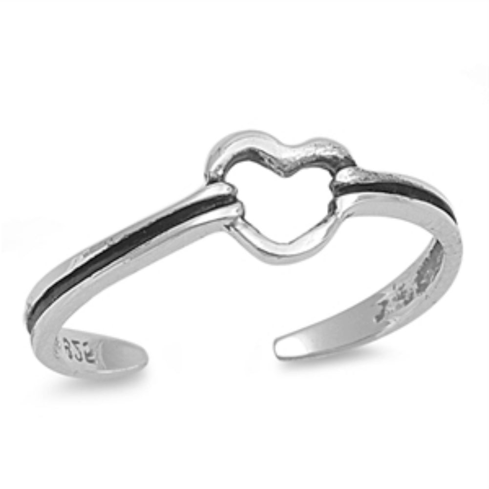 Silver open heart adjustable size ring