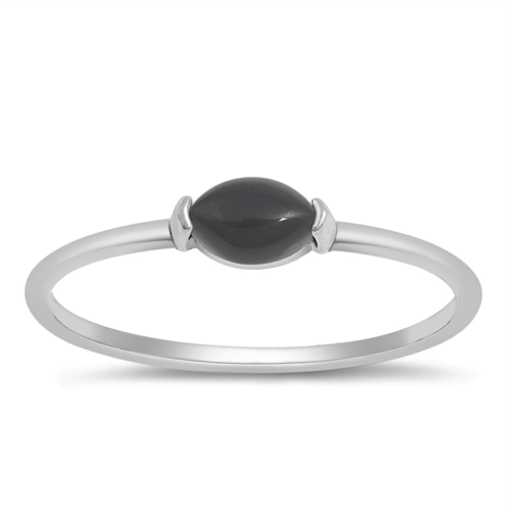.925 Sterling Silver Black Agate Oval Stone Ring Ladies and Kids Size 4-10 Midi Knuckle Thumb