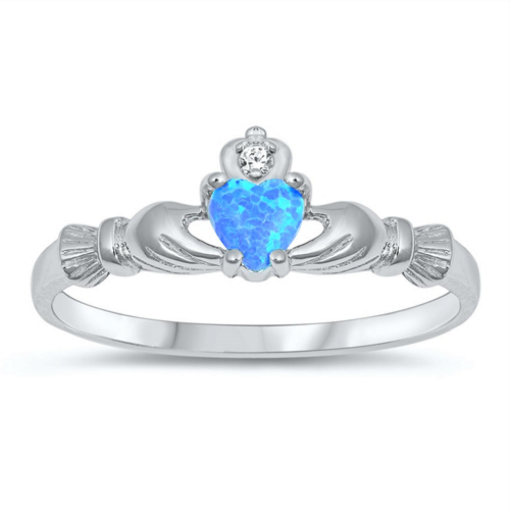 Womens and girls blue opal heart ring