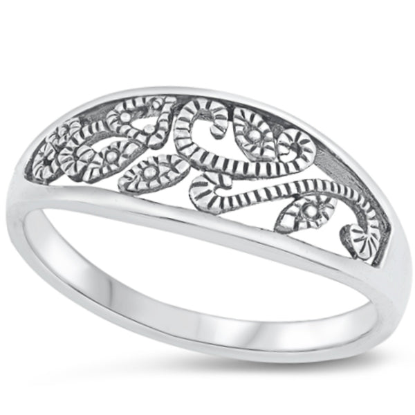 925 Sterling Silver Framed Gothic Leaves Ring Ladies and Kids Sizes 4-10  Midi Knuckle Thumb