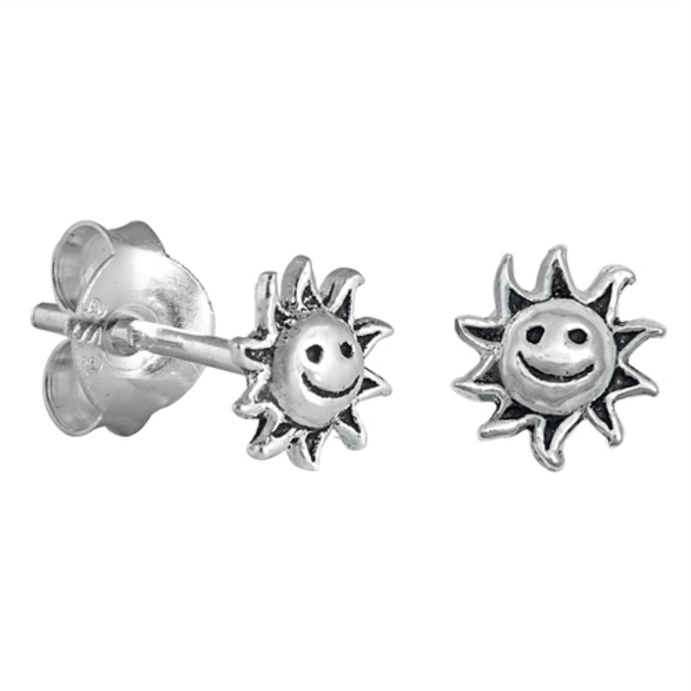 Silver smiling suns stud earrings