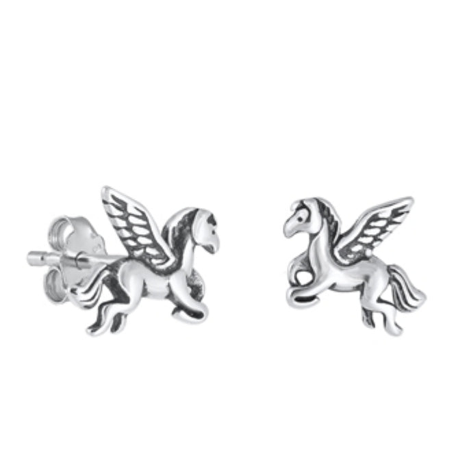 Pegasus winged horse stud earrings