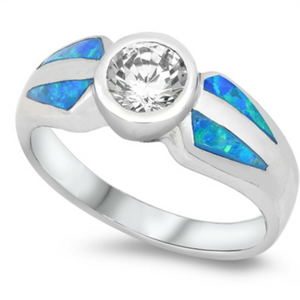 Clear and blue opal vintage look womans ring in sterling silver