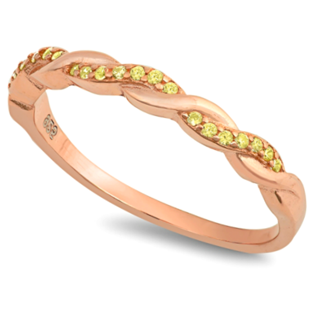 Womens and kids yellow topaz and rose gold ring