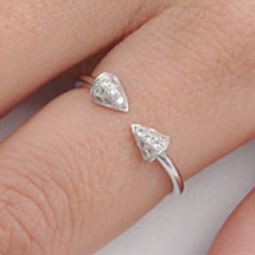 .925 Sterling Silver Triangle Spike CZ Ladies and Girls Ring Size 4-10 Midi Adjustable