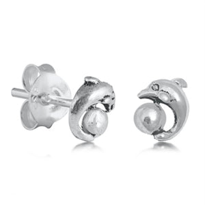 Silver dolphin stud earrings