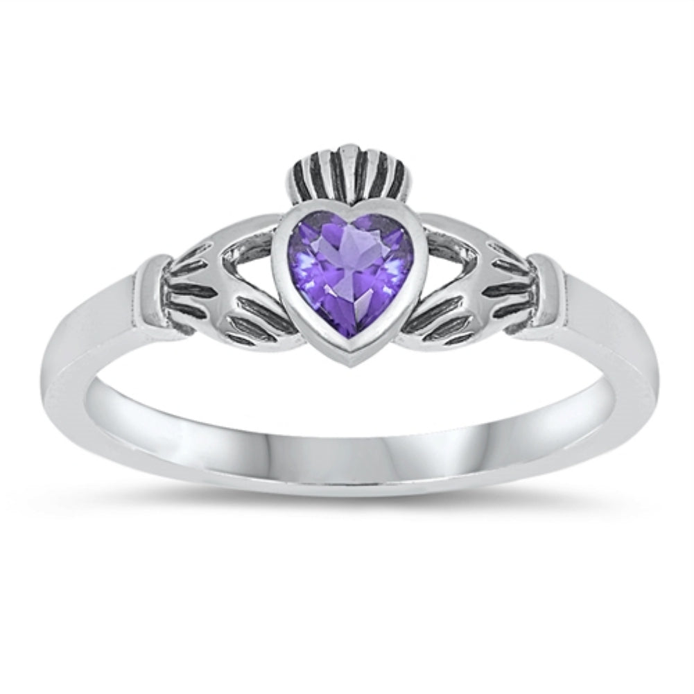 Purple Amethyst Heart Claddagh ring