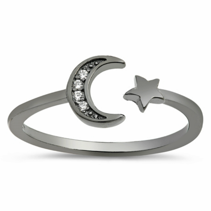 Black moon and star ring