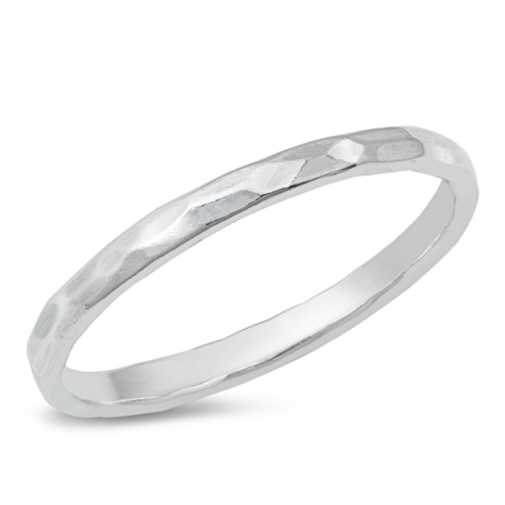.925 Sterling Silver Hammered Band Ring Ladies Kids Mens Size 2-10 Unisex Midi Knuckle Thumb