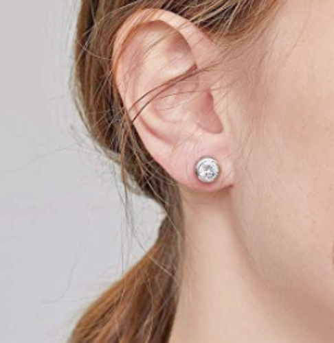 Silver and clear CZ bezel round cut earrings