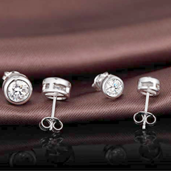 Bezel Set Sterling Silver Brilliant Round Cut Clear CZ Stud Earrings 4mm Small 0.25 Carat