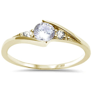 .925 Sterling Silver Yellow Gold CZ Ring Ladies and Kids Size 3-10 Birthstone Solitaire Midi Thumb