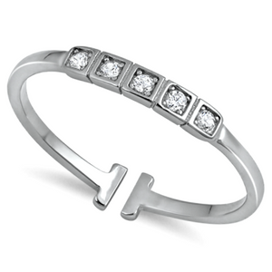 Stackable and adjustable womens silver ring with square cut setting and round cut gemstones