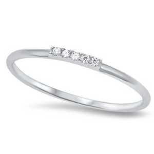 Womens and childs thin CZ bar ring in silver
