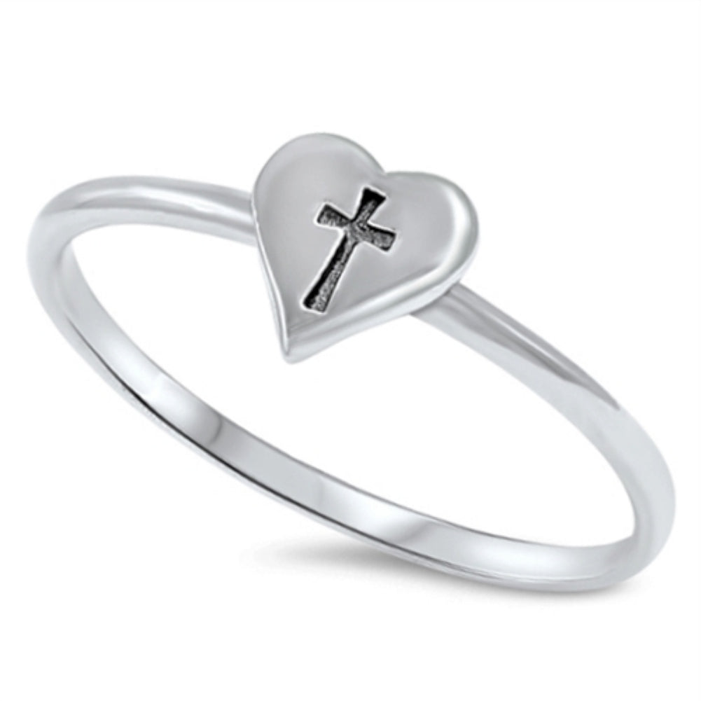 Silver heart ring with cross
