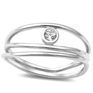 Womens multi-band stackable cage ring in sterling silver