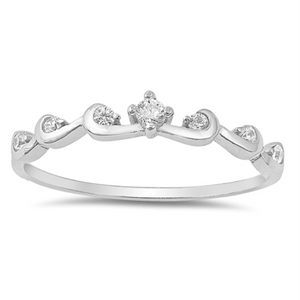.925 Sterling Silver Wave Crown CZ Ladies and Girls Ring Size 5-10 Midi Tiara
