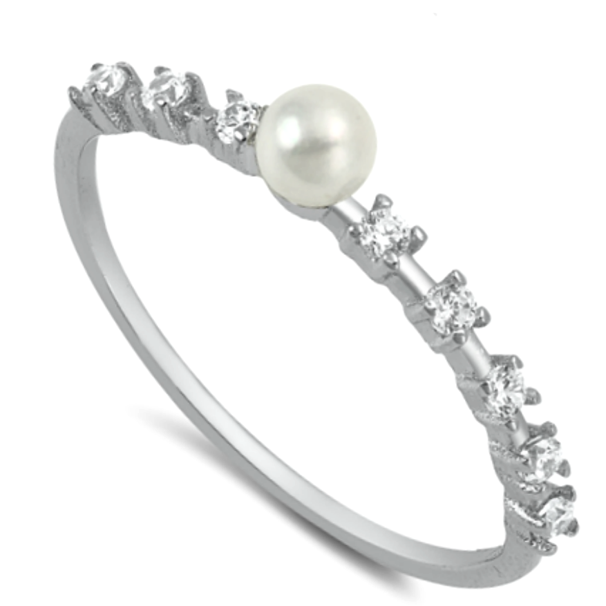 Pearl and gemstone knuckle fashion ring in sterling silver