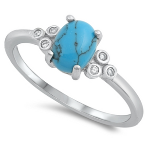 Womens blue turquoise ring with cubic zirconia 
