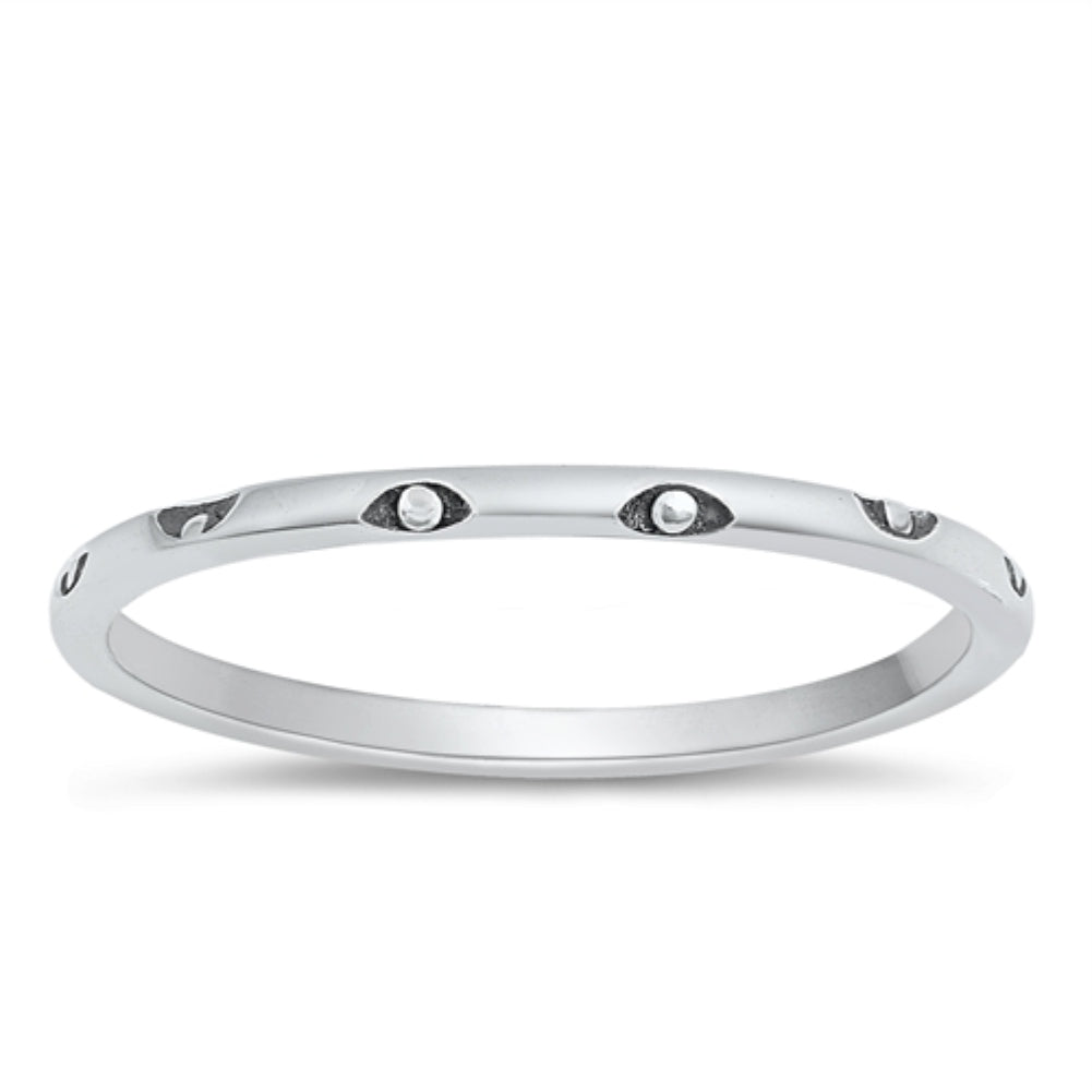 Silver thin beaded band ring