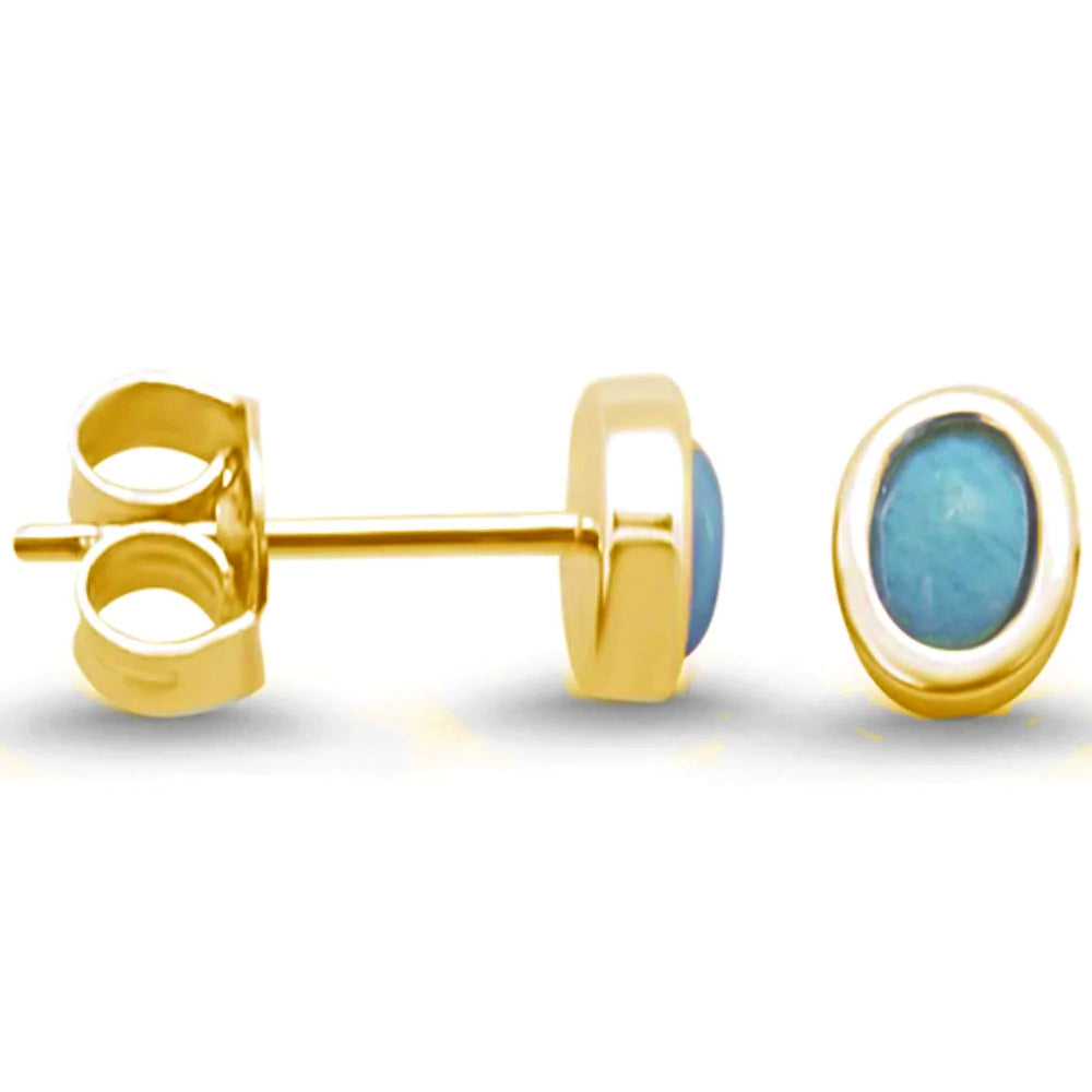 Larimar yellow gold oval stud earrings