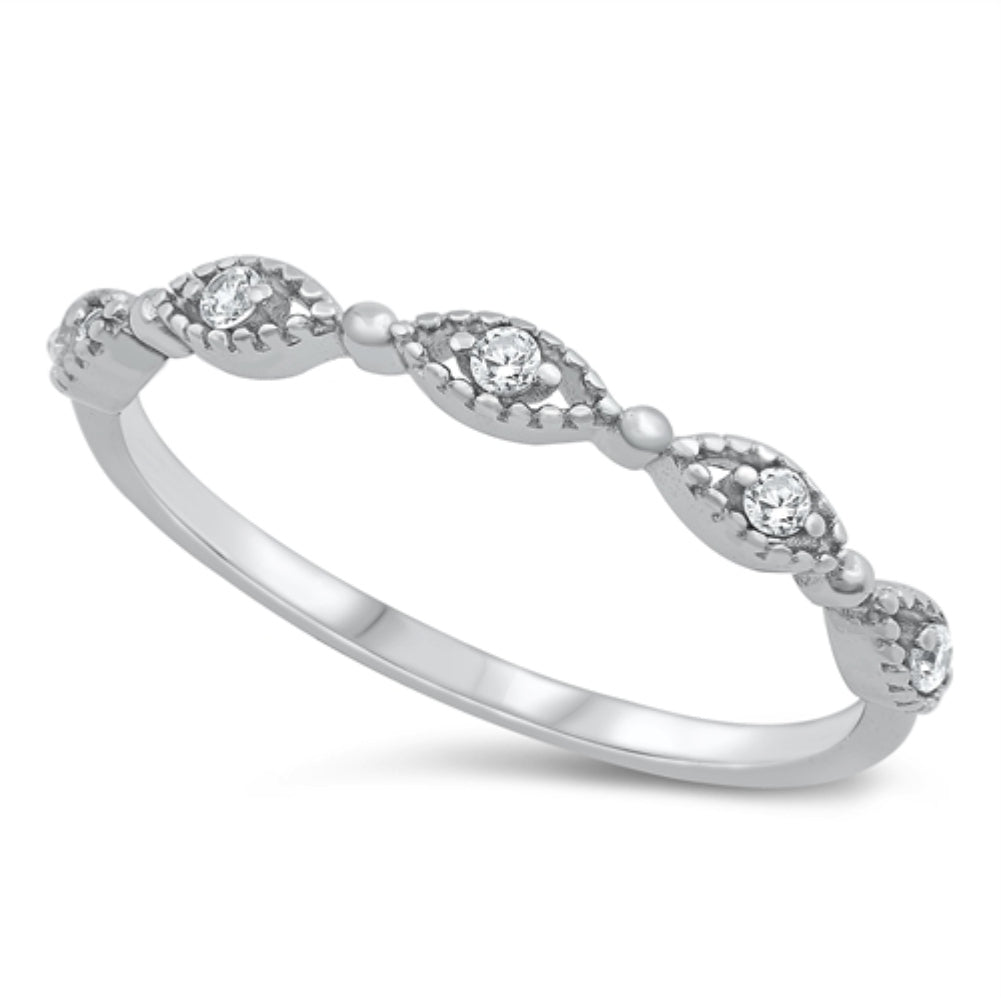 Silver beaded CZ ring
