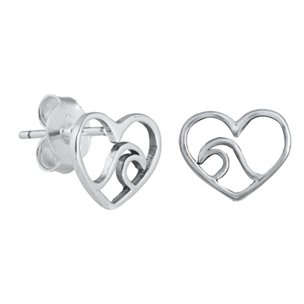 Silver heart wave stud earrings